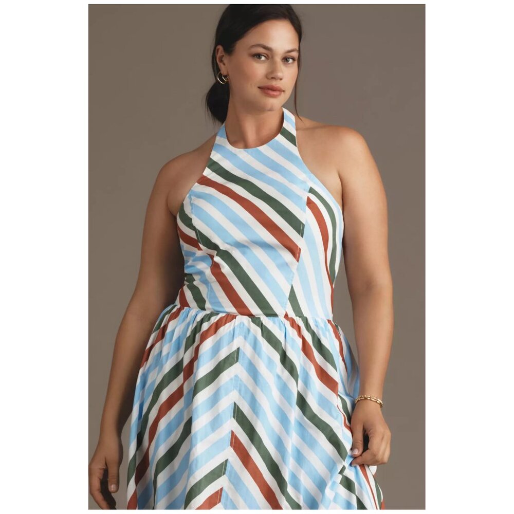 ANTHROPOLOGIE | Maeve | Cotton Halter Midi Chevron Multi Stripe Sundress | NWT - Picture 5 of 7